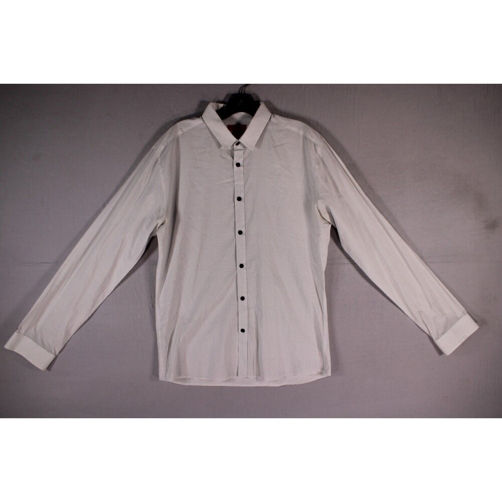 HUGO Hugo Boss Men's XL Slim Fit White Black Dot Long Sleeve Button Shirt